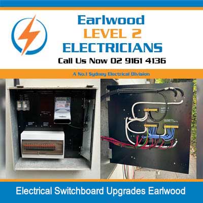 Level 2 electrician upgrading new electrical switchboard with organized wiring and circuit protection in Earlwood